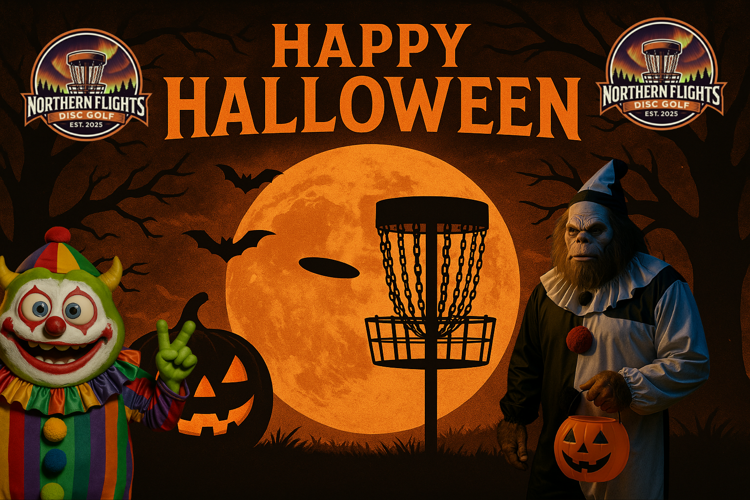 Northern Flights Disc Golf — Halloween scene with fall colors and chains